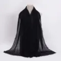 Solid black crinkled cotton linen scarf hijab with raw edges for women daily wear. - 13 / 90*180(+-5)cm
