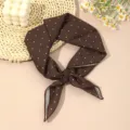 Brown polka dot cotton linen small square scarf for women, elegant daily neckerchief. - Pattern 8