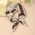 Japanese style brown geometric print cotton linen small square scarf neckerchief accessory. - Pattern 11