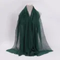 Solid color dark green crinkled cotton linen scarf with frayed edges, elegant shawl for women. - 18 / 90*180(+-5)cm