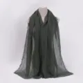 Dark green cotton linen wrinkled scarf with raw edges, perfect daily shawl and headwrap. - 21 / 90*180(+-5)cm