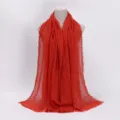 Solid red crinkle cotton linen scarf with raw fringe tassels, lightweight fashion shawl wrap. - 22 / 90*180(+-5)cm