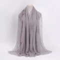 Solid grey cotton linen crinkled scarf with fringe, soft casual wrap shawl for women daily wear. - 25 / 90*180(+-5)cm