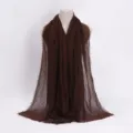 Brown crinkled cotton linen scarf with frayed edges, versatile natural wrinkle headscarf. - 27 / 90*180(+-5)cm
