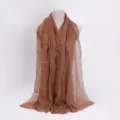 Solid color crinkled cotton linen scarf with frayed edges for women, casual brown neck wrap. - 35 / 90*180(+-5)cm