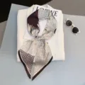 Chic narrow silk scarf with black white polka dots geometric design elegant neck wrap ribbon. - Style 31