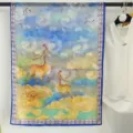 Chinese style long silk scarf with elegant deer and crane pattern fil coupe design. - 70-180cm / Style 6