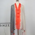 Chinese style women ethnic shawl with polka dots frog buttons and tassels for sun protection. - Color 8