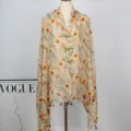Vintage Chinese style floral print cape with frog buttons and tassels for women fashion. - Color 11