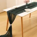 Dark green chiffon table runner detail shot for wedding party and event decoration. - 70-600cm / Dark Green 123