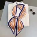 Stylish narrow silk scarf for women, colorful striped twilly ribbon for neck bag hair. - Style 15