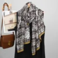 Sciarpa lunga in lino da donna marrone e bianco vintage motivo rosa scialle accessorio elegante - Caffè