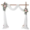 Wedding arch decoration set with wooden stand, white chiffon draping, and floral decor. - 75-600cm / White No. 5 Pure White