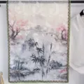 Elegant Chinese style long silk scarf with vintage landscape print and green border variant - 70-180cm / Style 10