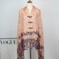 Vintage Chinese style pan-kou shawl for women, elegant paisley print cape with tassels. - Color 15