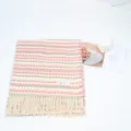Pink plaid knitted winter scarf with fringe, soft cozy warm neck wrap for women. - Style 12 / 68-190cm