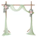 Wedding arch decoration set with wood stand, green chiffon drape and pink floral flowers - 75-600cm / Light Green No. 19