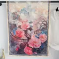 Elegant Chinese style long silk scarf with stunning mountain and peony print for women. - 70-180cm / Style 11
