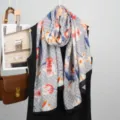 Primavera estate lino sciarpa stampa floreale grigio moda elegante leggero foulard - Motivo giglio 1