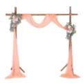 Wedding arch decoration set with peach pink chiffon fabric drapery and artificial floral setup. - Snow Bud Pink No. 100