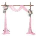 Wedding arch decoration set with pink chiffon drape and floral arrangement for ceremony backdrop. - Baby Pink No. 32