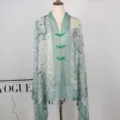 Chinese style green floral shawl with traditional frog buttons, elegant sun protection cape. - Color 19