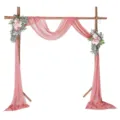 Pink wedding arch drape with floral decor, rustic wooden frame chiffon fabric for party. - Dusty Pink No. 87