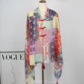 Chinese style patchwork shawl with frog buttons, vintage ethnic print cape for women. - Color 5