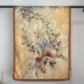 Elegant long silk scarf featuring beautiful floral and butterfly print with gradient yellow. - 70-180cm / Style 20