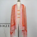 Chinese style frog button ethnic print shawl women retro sun protection cape top - Color 2