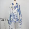 Chinese style floral printed cape shawl with traditional frog buttons for women sun protection - Color 4