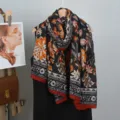 Floral print cotton linen scarf women spring summer sun protection lightweight shawl wrap - 2025 New Style 8