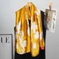 Elegant yellow silk scarf with white floral print women luxury fashion long shawl wrap - Style 3