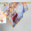 Foulard carre peinture huile artistique, elegante echarpe soie velours coton femme chaud - Motif 10