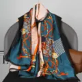Elegant women long silk scarf vintage equestrian print spring summer fashion shawl wrap - Style 3