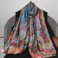 Elegant long paisley print silk scarf for women, vibrant floral shawl and wrap for spring. - Style 4