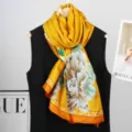 Écharpe en soie jaune pour femme, long châle élégant imprimé floral, foulard doux. - Style 5