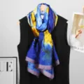 Foulard en soie bleu et jaune pour femmes, élégante écharpe imprimée abstraite de printemps. - Style 6