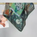 Foulard carré double face en velours de coton style peinture à l'huile artistique chaud. - Motif Floral 14