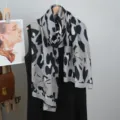 Korean style spring summer cotton linen scarf grey leopard bow print thin shawl sun protection - New Arrivals 21 (2025)
