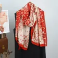 Women cotton linen scarf spring summer thin breathable red floral shawl beach sun protection - New Arrivals 23 (2025)