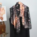 Women Spring Summer Cotton Linen Scarf Peach Black Print Fashion Beach Sun Protection Shawl - New Arrivals 24 (2025)