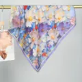 Foulard carré en coton velours à motif floral artistique, élégant foulard vintage pour femme. - Motif Floral 16