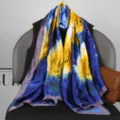 Women fashion long silk scarf blue yellow floral print shawl elegant ladies neckerchief wrap. - Style 9