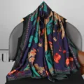 Floral print silk scarf long wrap shawl women elegant blue floral fashion neckerchief - Style 10