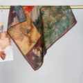 Foulard carré peinture à l'huile artistique, écharpe vintage en velours de coton. - Motif Floral 17