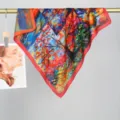 Foulard carré en coton velours double face style peinture à l'huile artistique pour femmes, chaud. - Motif Floral 18