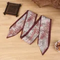 Elegant floral print narrow silk scarf, perfect for hair accessory or handbag ribbon. - 92*7cm / Green and Blue Embroidery (03)