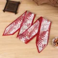 Red and white botanical print twilly ribbon scarf for hair band and bag decoration accessories - 92*7cm / 04