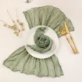 Green gauze table runner detail, boho pleated wedding party table decor fabric for dining setup. - 50*50cm Napkin / Olive Green